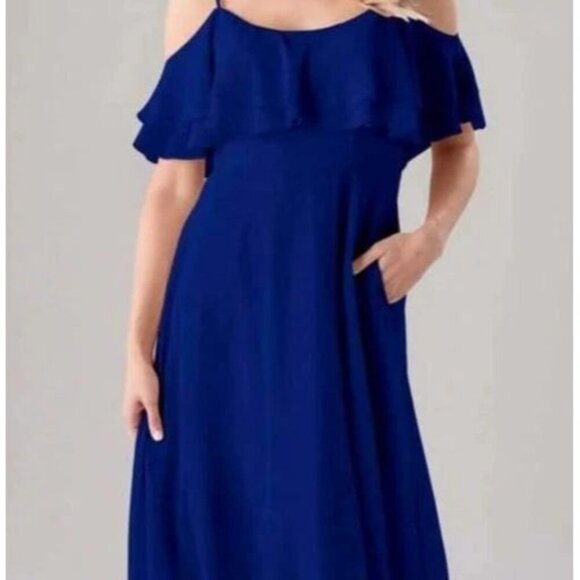 Leshop Full Length Bridesmaid Dress Off Shoulder Royal Blue Medium Bohemian Med - Picture 9 of 9